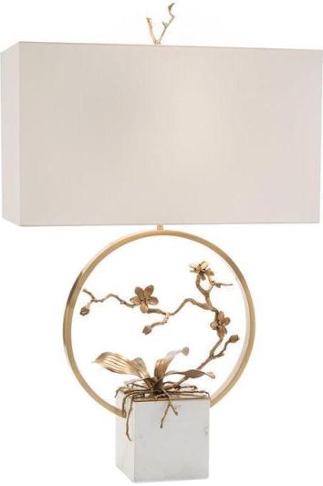 Table Lamp JOHN-RICHARD Orchid Flower Rectangular Shade Antique Brass White