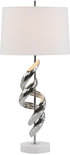 Table Lamp JOHN-RICHARD Round Shade Ribbon Off-White Polished Nickel White