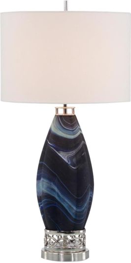 Table Lamp JOHN-RICHARD Scroll Base Round Shade Teal White Navy Blue Off-White
