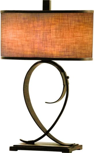 Table Lamp KALCO RODEO DRIVE Rustic Lodge 2-Light Antique Copper Leather Shades