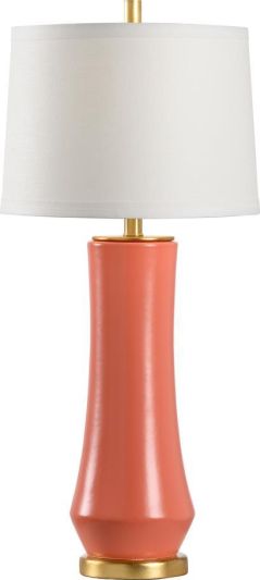 Table Lamp LANDOVER 1-Light Coral Matte Glaze Off-White Shade Antique Brass