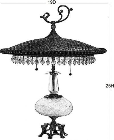Table Lamp MARIPOSA 3-Light Antique Brass Jet Rhinestone Hammered Black