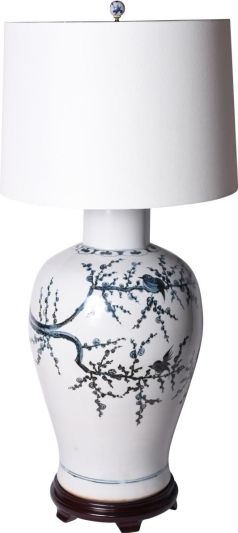 Table Lamp Magpie on Tree Baluster Vase Blue White Colors May Vary Variable