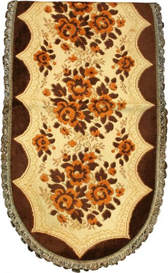 Table Linen Vintage French 1950 Brown Orange Velvet/Velour Floral Decorative