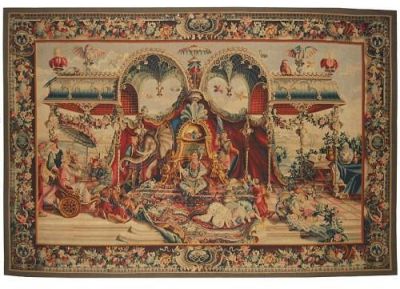 Tapestry Aubusson Caliph in Ornate Pavillion 97x142 142x97 Teal With Backing