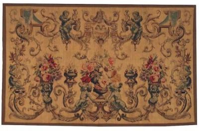 Tapestry Aubusson Floral 48x78 78x48 Blue White/Cream With Backing and Rod