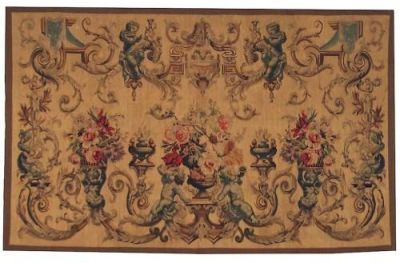 Tapestry Aubusson Floral 48x78 78x48 Blue With Backing and Rod Pocket