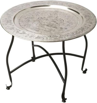 Tea Table End Side Moroccan Distressed Metalworks Gray Aluminum Iron