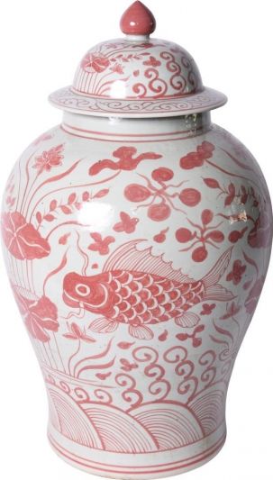 Temple Jar Vase Fish Coral Red Colors May Vary Pink Variable Ceramic Handmade