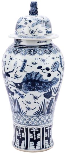 Temple Jar Vase Fish Extra Large White Blue Colors May Vary Variable Polished