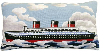 Throw Pillow Needlepoint Normandie Large Cotton Velvet Wool Zippered Back
