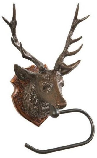 Toilet Paper Holder Stag Deer Head Hand Painted Made in USA OK Casting Rustic