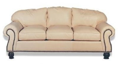 Top Grain Leather Sofa, Antique, Scroll Arms, Nailhead, Wood, 3-Seat
