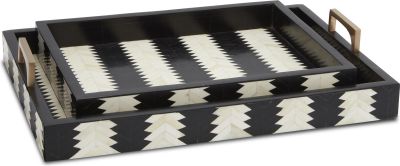 Tray CURREY ARROW Modern Contemporary Brass Black White Natural Set 2 Composite