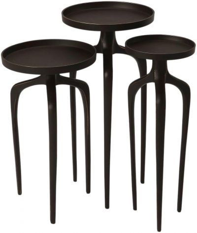 Tray Tables Table Round Tripod Black Distressed Set 3 Aluminum