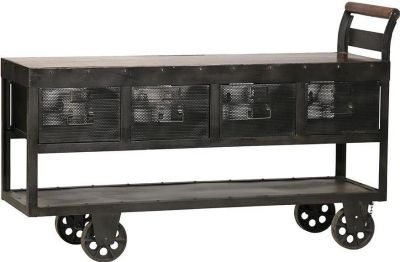 Trolley Cart HAYES Industrial Distressed Antiqued Steel Reclaimed Wood Top