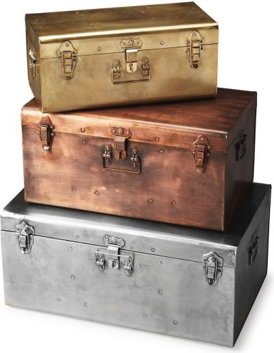 Trunks Trunk Bronze Gold Silver Distressed Set 3 Iron