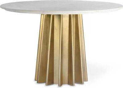 Dining Table SHOREFRONT Round Antique Brass White Marble Banswara Brass-Plated