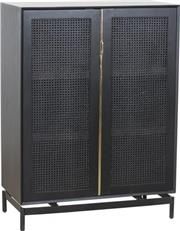 Storage Cabinet LOUISIANA Small Ebony Black Mild Steel Cane Brass-Plated