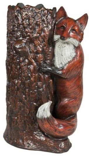 Umbrella Holder Stand MOUNTAIN Rustic Tree Stump Sly Fox Chocolate Brick Red