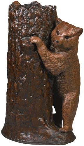 Umbrella Holder Stand MOUNTAIN Rustic Bear Tree Stump Cub Chocolate Brown Resin