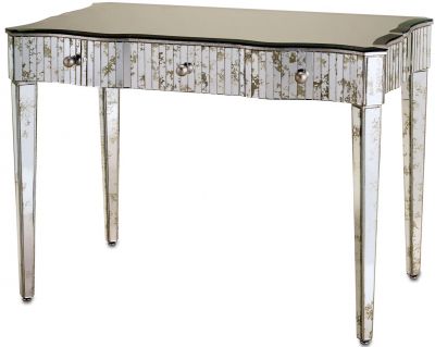 Vanity Table CURREY GILDA Traditional Antique Granello Silver Leaf Mirror