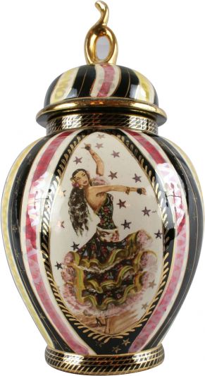 Vase Bequet Flamenco Dancer Vintage 1950 Hand-Painted Belgian Ceramic Lidded
