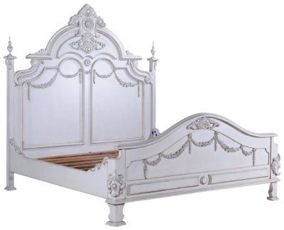 Victorian Bed, King, Solid Mahogany, Painted White, Carved Tall Headboard