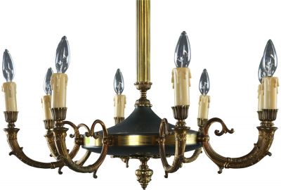 Vintage Chandelier Empire 8-Arm 8-Light French 1950 Antique Brass Metal