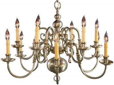 Vintage Flemish Chandelier, Pewter/Silver, Large Double Tier, 12 Arms, Rare