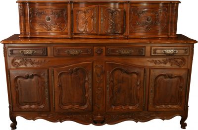 Vintage French Country Sideboard, Walnut, Carved Flowers 1910