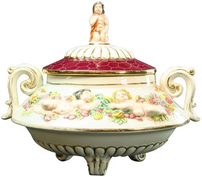 Vintage Italian Capodimonte Soup Tureen, Angels and Children, Swags Fruit Flowers