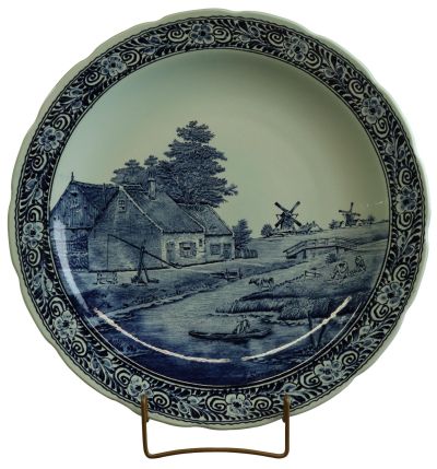 Vintage Plate Boch Belgium Delfts Signed Sonneville Blue Delft Canal Scene