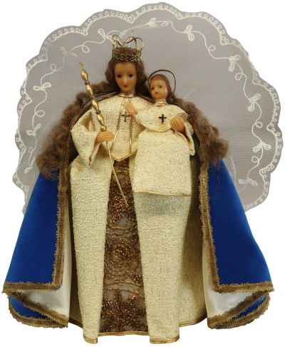 Vintage Sculpture Religious Madonna Mother And Child Jesus Off-White Gold Blue