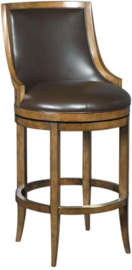 Bar Stool Woodbridge Brown Leather Upholstery Curved Back Solid Wood