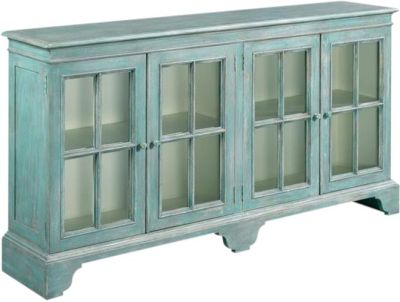 Bookcase Woodbridge Oxford Alder Wood Scrubbed Blue 4 Paned Glass Doors