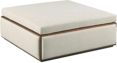 Ottoman WOODBRIDGE SAYBROOK Square Lisse Brown Repel Stainguard Linen Concealed