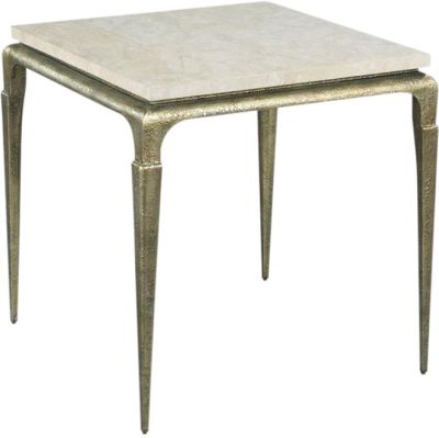 Side Table WOODBRIDGE Tapered Legs Square Textured Gold Spanish Marble Metal