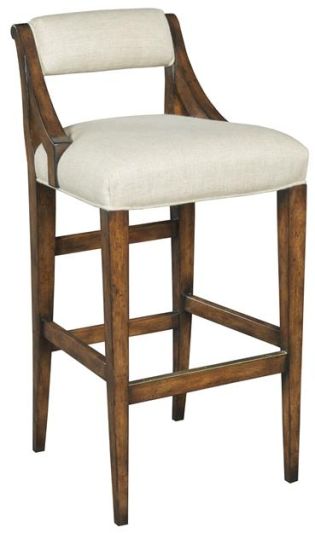 Stool Woodbridge Georgian Beige Linen Upholstered Back Seat Welt Bordeaux Wood