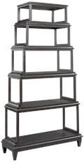 Etagere Woodbridge Solid Oak Wood Gray Slate Finish Six Tiered Pyramid Shelves