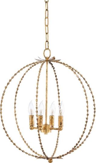 Chandelier HILLSBORO Sphere 4-Light Blackened Gold Leaf Black Iron Hardwire