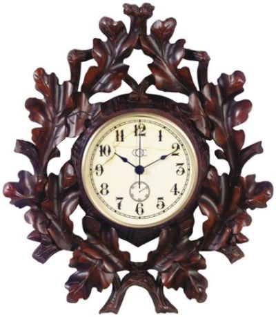 Wall Clock MOUNTAIN Rustic Oak Leaf Resin Battery-Operated Hand-Painted