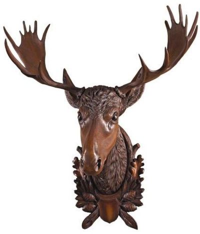Wall Mount Moose Head Lifesize Hand Painted USA Made OK Casting Oak Leaves