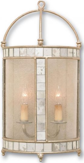 Wall Sconce CURREY CORSICA Traditional Antique 2-Light Silver Cord Harlow Leaf