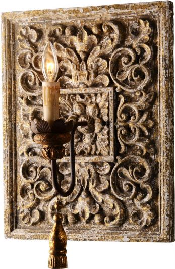 Wall Sconce Laurentia Terracotta Lighting Old World Relief Panel Iron Wood