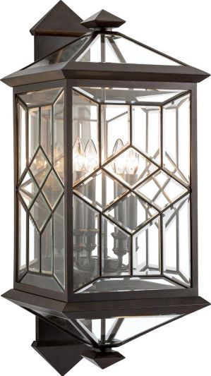 Wall Sconce OXFORDSHIRE 4-Light Dark Bronze Patina Metal Beveled Leaded Glass