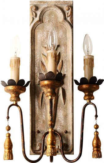 Wall Sconce Valentina Terracotta Lighting Flower Relief Wood Iron 3-Light Candle