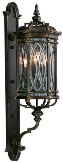 Wall Sconce WARWICKSHIRE Large 4-Light Dark Patina Beveled Leaded Glass Wrought