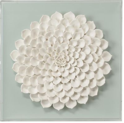 Wall Sculpture Succulent Floral Large Mint Green White Clear Ceramic Wood