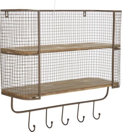 Wall Shelf Shelves Farmhouse Country 2-Tier Tiered Brown Metal Wood Bronze